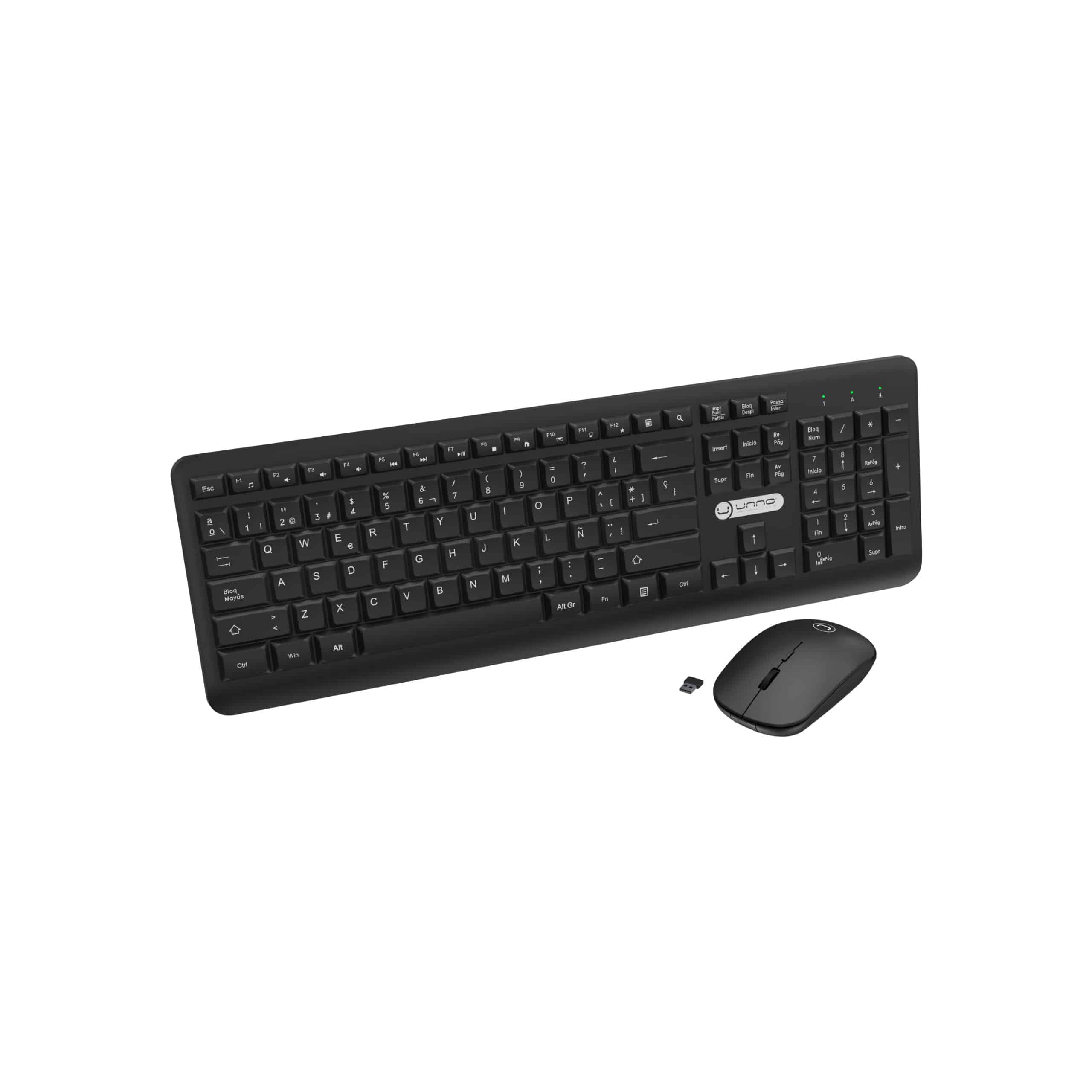 Kit Teclado y Mouse Inalámbrico Unno Tekno KB6742BK Español | USB 2.4GHz 1200 DPI Negro